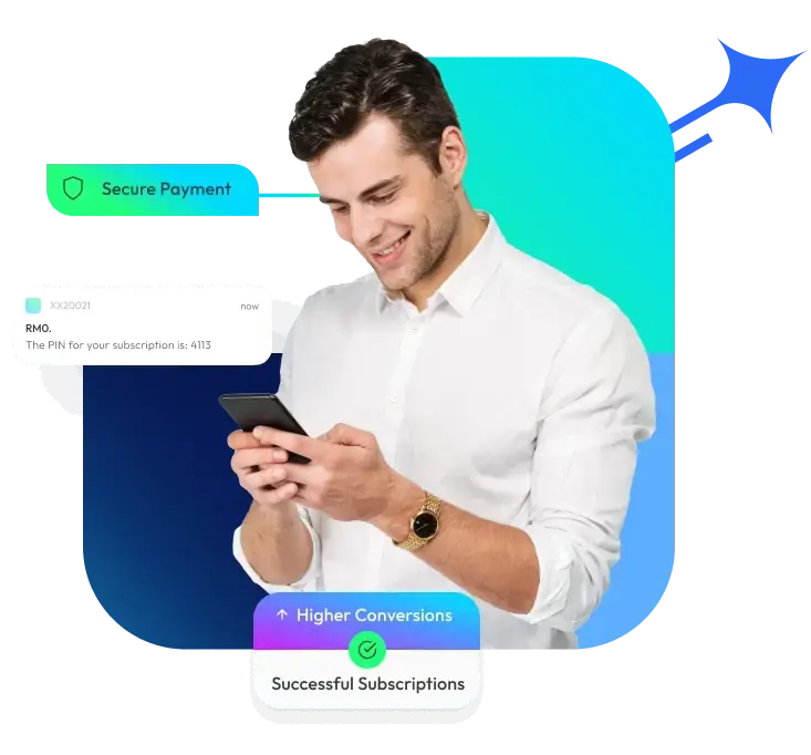 Happy business man getting a higher conversion rate and secure payment